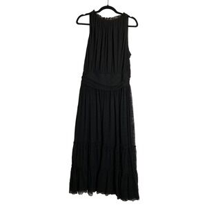 Max Studio London Tiered Maxi Dress Sleeveless Ruched Black Lace Cottagecore XL